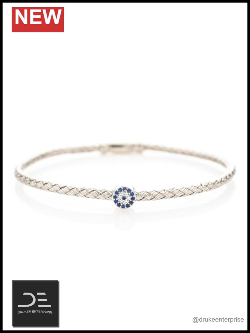 Sterling Silver 925 Evil Eye Bangle Bracelet CZ Protection Judaica Gift